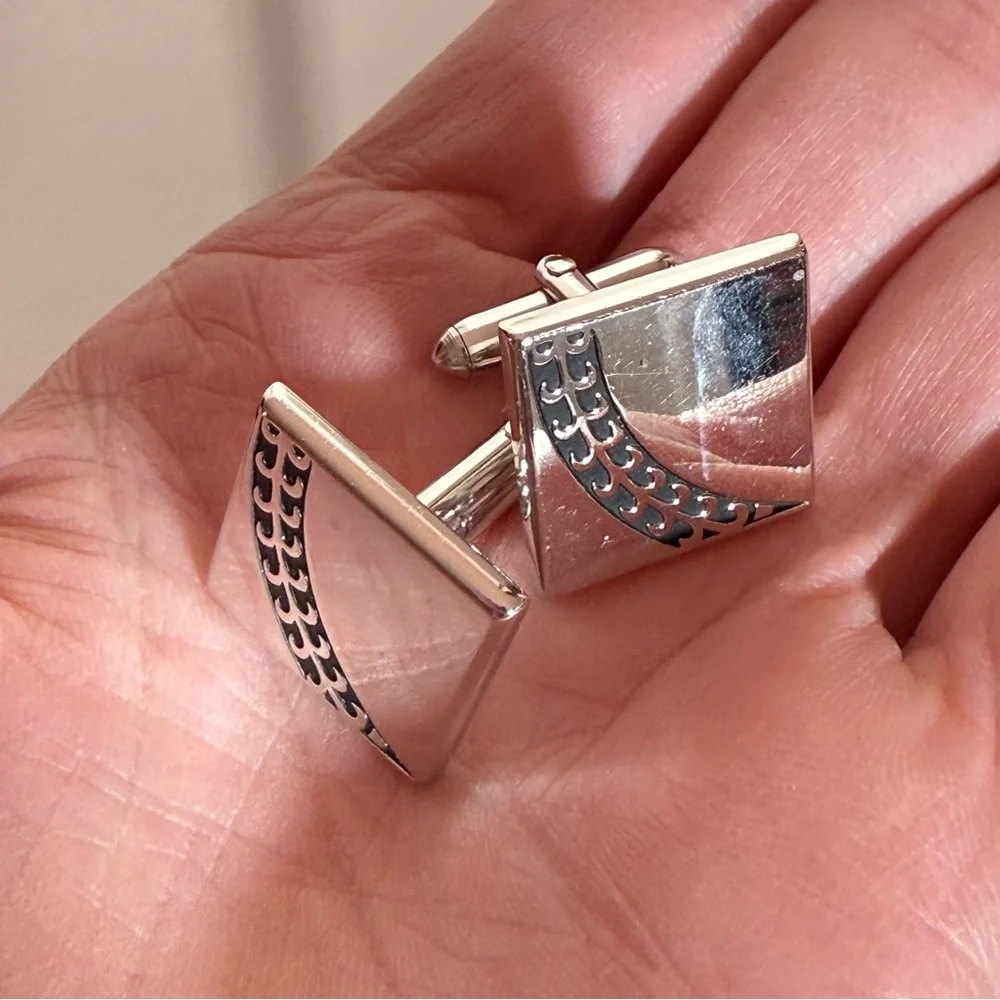 SWANK Vintage art deco silver square minimalist cufflinks eclectic grandpa
